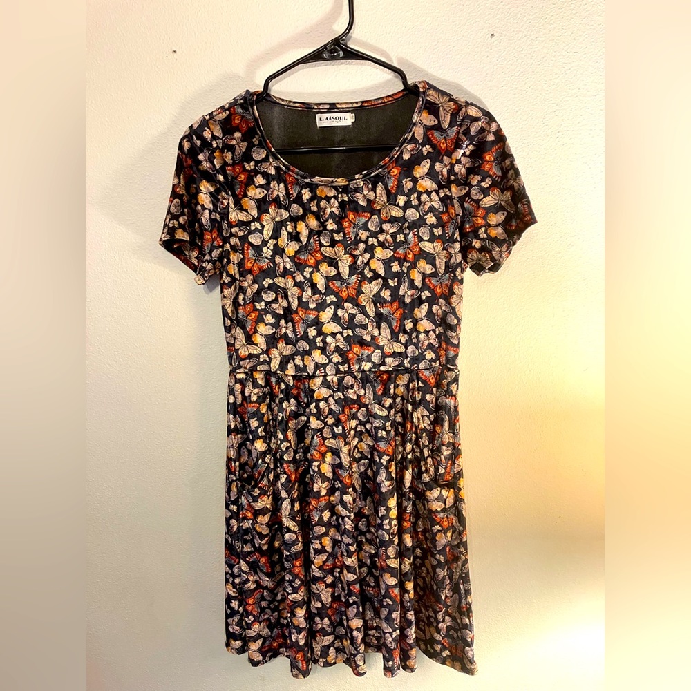 Butterfly print crushed velvet dress